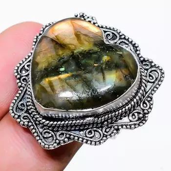 Кольцо из стерлингового серебра 925 пробы с натуральным лабрадоритом ручной работы, размер 8 q6S92