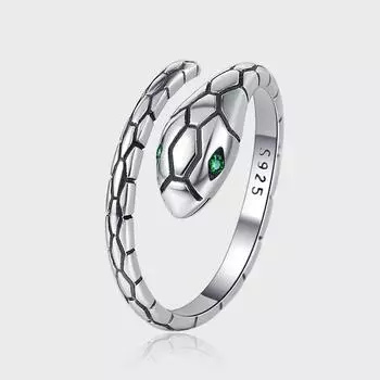 Кольцо из стерлингового серебра 925 пробы с зеленым глазом змеи можно носить мужчинам и женщинам, модное парное кольцо, ретро-кольцо с головой змеи для женщин