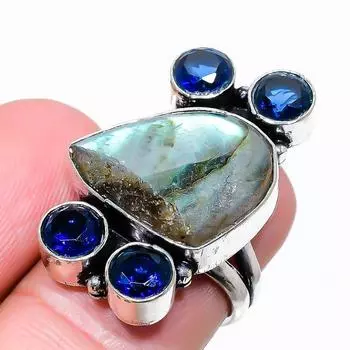 Кольцо из стерлингового серебра 925 пробы с натуральным лабрадоритом и топазом, размер 6,5 B9Q60