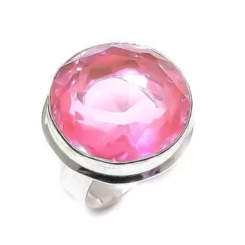 Кольцо из стерлингового серебра 925 пробы с натуральным розовым рубиллитом, размер 7 z1V43