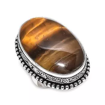 Кольцо из стерлингового серебра 925 пробы с натуральным тигровым глазом, размер 6,5 e8H09