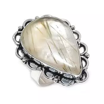 Кольцо из стерлингового серебра 925 пробы с натуральным зеленым рутилом, размер 8 B1u79