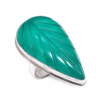 Кольцо из стерлингового серебра 925 пробы с натуральным зеленым ониксом, размер 7,5 Q5N58
