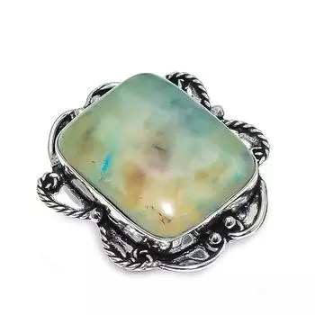 Кольцо из стерлингового серебра 925 пробы с натуральным хризопразом, размер 7,5 p1e85