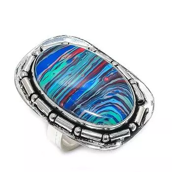 Кольцо из стерлингового серебра 925 пробы с натуральным радужным кальцием, размер 7,5 i7J28