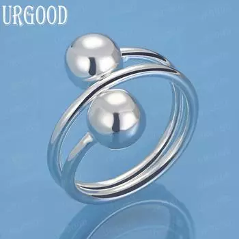 Кольцо из стерлингового серебра 925 пробы с двойным гладким шариком 8 мм, модные свадебные украшения Opening