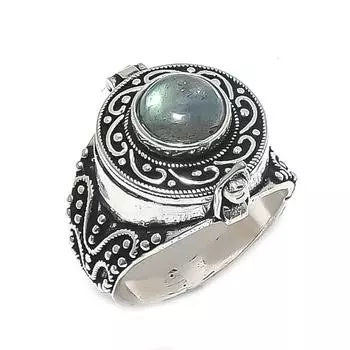 Кольцо из стерлингового серебра 925 пробы с натуральным лабрадоритом, размер 10 P8D76