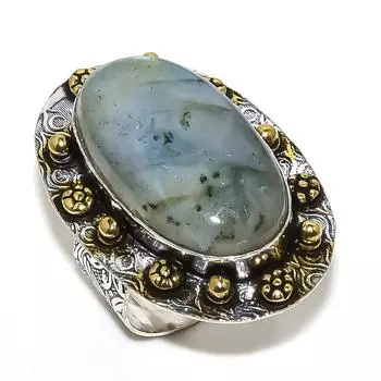 Кольцо из стерлингового серебра 925 пробы с натуральным лабрадоритом, двухцветный камень, размер 8 M5s82