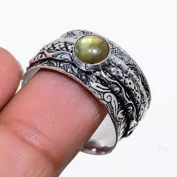 Кольцо из стерлингового серебра 925 пробы с натуральным лабрадоритом ручной работы, размер 10 m4f35