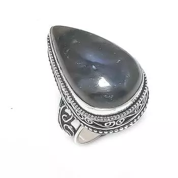 Кольцо из стерлингового серебра 925 пробы с натуральным лабрадоритом, размер 7 d3D67