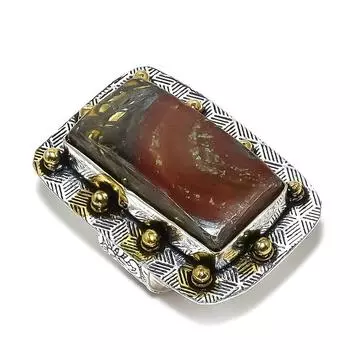 Кольцо из стерлингового серебра 925 пробы с натуральным железным красным яшмом, двухцветное кольцо, размер 6,5 t5t07