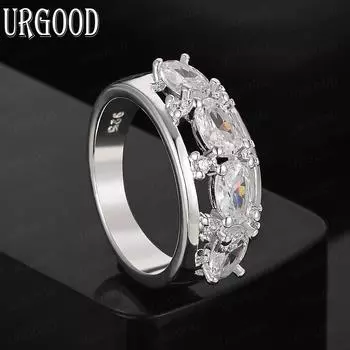 Кольцо из стерлингового серебра 925 пробы с четырьмя круглыми цирконами класса ААА, свадебные украшения 7#