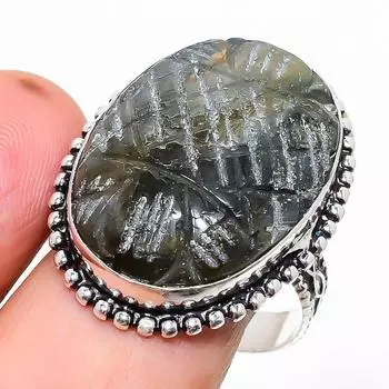 Кольцо из стерлингового серебра 925 пробы с натуральным лабрадоритом ручной работы, размер 11,5 H1c39