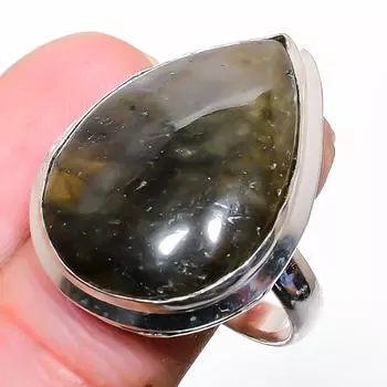 Кольцо из стерлингового серебра 925 пробы с натуральным лабрадоритом ручной работы, размер 8,5 S4l26