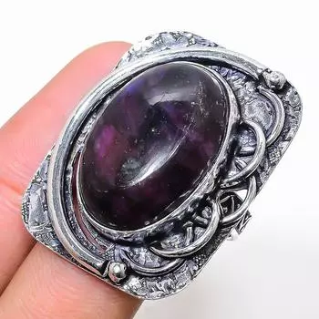 Кольцо из стерлингового серебра 925 пробы с натуральным лабрадоритом ручной работы, размер 10,5 K4q82