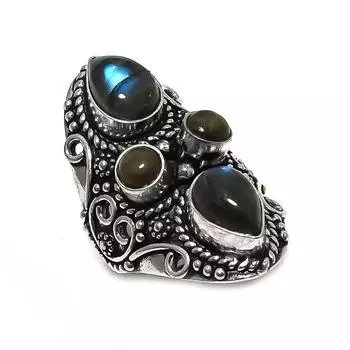 Кольцо из стерлингового серебра 925 пробы с натуральным лабрадоритом, размер 8 u8I56