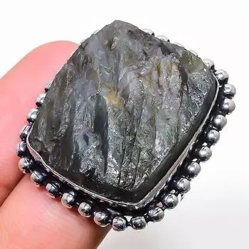 Кольцо из стерлингового серебра 925 пробы с натуральным лабрадоритом, грубый драгоценный камень, размер 11,5 C6Y86