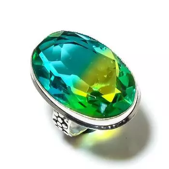 Кольцо из стерлингового серебра 925 пробы с натуральным двухцветным турмалином ручной работы, размер 6,5 s9S03
