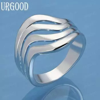 Кольцо из стерлингового серебра 925 пробы с четырьмя линиями и гладкой поверхностью, модное свадебное украшение 6#