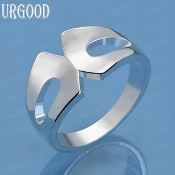 Кольцо из стерлингового серебра 925 пробы с геометрическим узором и гладким узором, модное свадебное украшение с шармом 7#