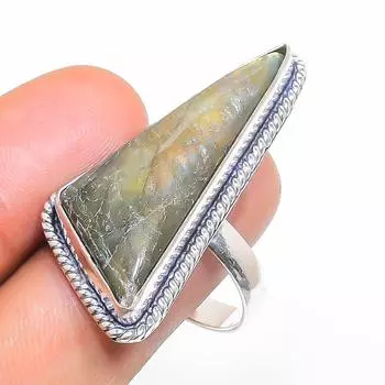 Кольцо из стерлингового серебра 925 пробы с натуральным лабрадоритом, размер 10 i8Y01