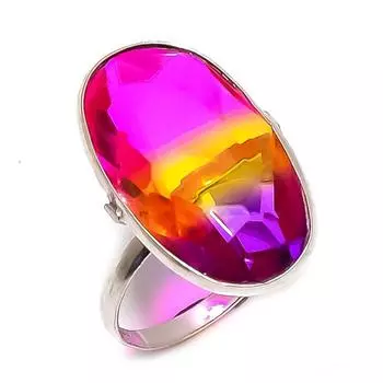 Кольцо из стерлингового серебра 925 пробы с натуральным двухцветным турмалином, размер 8,5 U3m46