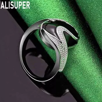 Кольцо из стерлингового серебра 925 пробы с цирконом и эпоксидной смолой черного цвета, изысканные свадебные украшения 7#