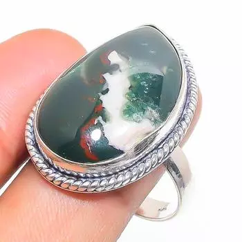 Кольцо из стерлингового серебра 925 пробы с натуральным драгоценным камнем-кровавым камнем, размер 10,5 T0T90