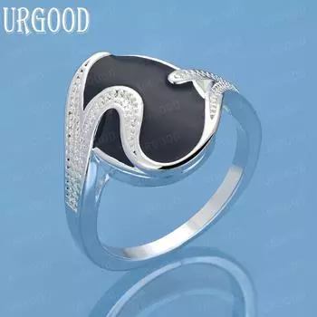 Кольцо из стерлингового серебра 925 пробы с черным цирконом и эпоксидной смолой, модное, с подвесками, свадебные украшения 7#