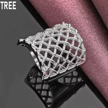 Кольцо из стерлингового серебра 925 пробы с квадратной сеткой, изысканное очарование, модные свадебные украшения 6#