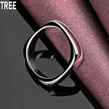 Кольцо из стерлингового серебра 925 пробы с квадратным круглым кольцом, изысканное модное свадебное украшение %#