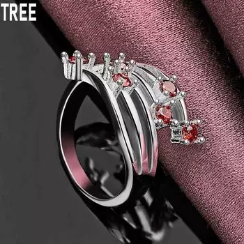 Кольцо из стерлингового серебра 925 пробы с красным цирконием AAA, подарок, изысканный шарм, модные свадебные украшения 7#