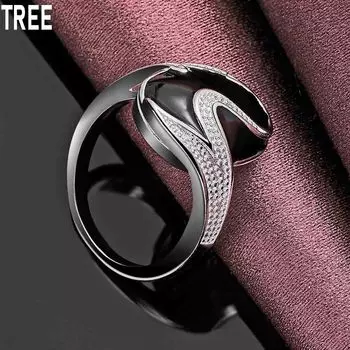 Кольцо из стерлингового серебра 925 пробы с эпоксидной смолой и цирконием, черное, изысканное, модное, свадебное, ювелирное изделие 7#