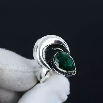 Кольцо из стерлингового серебра 925 пробы с изумрудом, камень рождения в мае, регулируемое — подходит для размеров США от 6 до 10 — украшения ручной работы в стиле бохо для женщин и мужчин, подарки на День святого Валентина Adjustable зелёный
