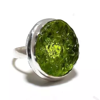 Кольцо из стерлингового серебра 925 пробы с натуральным молдавитом, кварцем, размером 8,5 m4b19