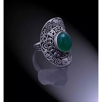 Кольцо из стерлингового серебра 925 пробы с натуральным зеленым ониксом ручной работы, размер 6 p7C91