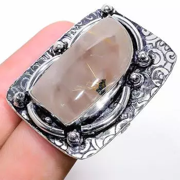 Кольцо из стерлингового серебра 925 пробы с натуральным золотым рутилом ручной работы, размер 9, D1A49