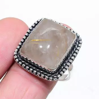 Кольцо из стерлингового серебра 925 пробы с натуральным золотым рутилом ручной работы, размер 10 F6r01