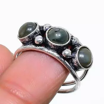 Кольцо из стерлингового серебра 925 пробы с натуральным лабрадоритом ручной работы, размер 8 V0C75