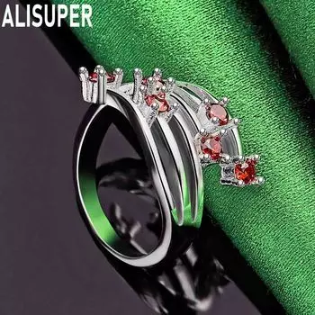 Кольцо из стерлингового серебра 925 пробы с красным цирконием AAA, подарок, модное очарование, изысканные свадебные украшения 7#