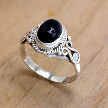 Кольцо из стерлингового серебра 925 пробы с черным ониксом, ювелирные изделия с овальным драгоценным камнем Handamde Ring 4 чёрный