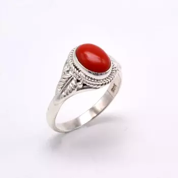 Кольцо из стерлингового серебра 925 пробы с кораллом, ювелирные изделия ручной работы из овального драгоценного камня 4 красный