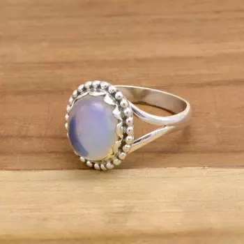 Кольцо из стерлингового серебра 925 пробы с опалитом, овальные драгоценные камни ручной работы для женщин, ювелирные изделия в стиле бохо 4 белый
