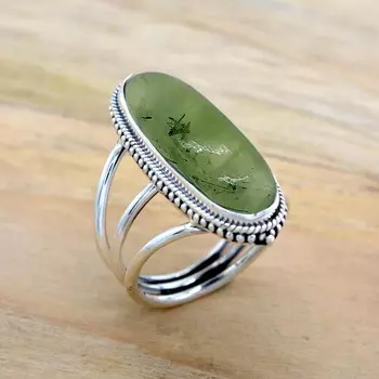 Кольцо из стерлингового серебра 925 пробы с пренитом, женское эффектное кольцо ручной работы из натурального драгоценного камня 4 зелёный