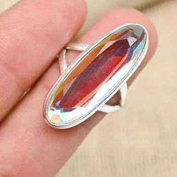 Кольцо из стерлингового серебра 925 пробы с радужным мистическим топазом. Изящное ювелирное изделие. Подарочное кольцо ручной работы с драгоценным камнем. 4 белый