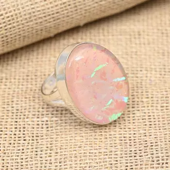 Кольцо из стерлингового серебра 925 пробы с розовым австралийским тройным опалом и драгоценным камнем ручной работы для нее 4 розовый