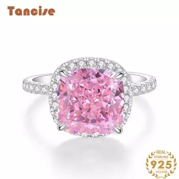 Кольцо из стерлингового серебра 925 пробы с розовым бриллиантом Tancision для женщин, 5 карат, 10X10, полный набор бриллиантов, высокоуглеродистый палец 5 розовый
