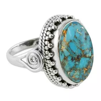 Кольцо из стерлингового серебра 925 пробы с синим медным драгоценным камнем и бирюзой, ювелирные изделия ручной работы, твердое кольцо для женщин, подарок на Рождественский подарок 6