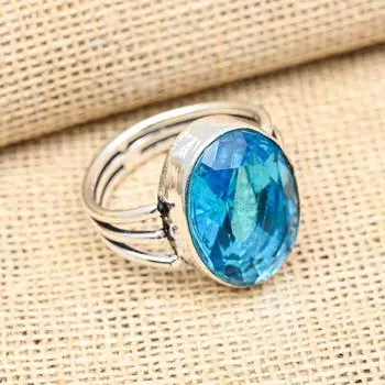 Кольцо из стерлингового серебра 925 пробы с синим топазом ручной работы для свадебного подарка