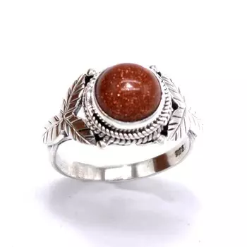 Кольцо из стерлингового серебра 925 пробы с золотым камнем, женское кольцо с листьями ручной работы Gemsotne 4 коричневый